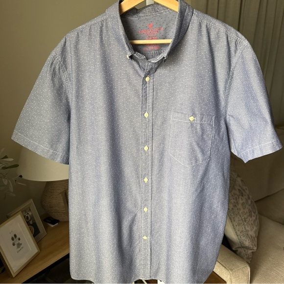 AMERICAN EAGLE Men’s Slim Fit S/S Blue Button Up Shirt Size XXL - Picture 2 of 9